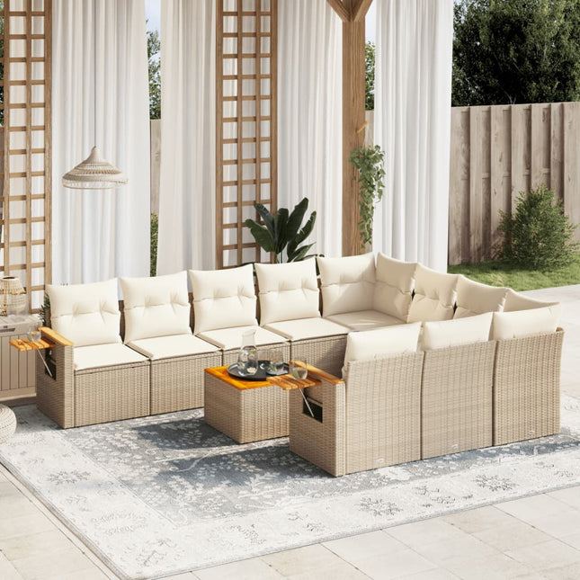 11-Delige Tuinset Met Kussens Poly Rattan Beige