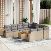 Tuinset 11-delig poly rattan beige met kussens