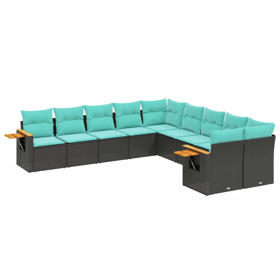 10-Delige Loungeset Met Kussens Poly Rattan Zwart
