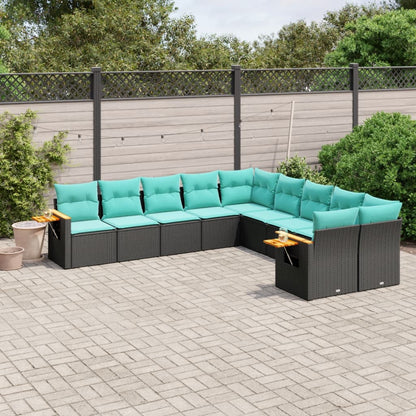 10-Delige Loungeset Met Kussens Poly Rattan Zwart