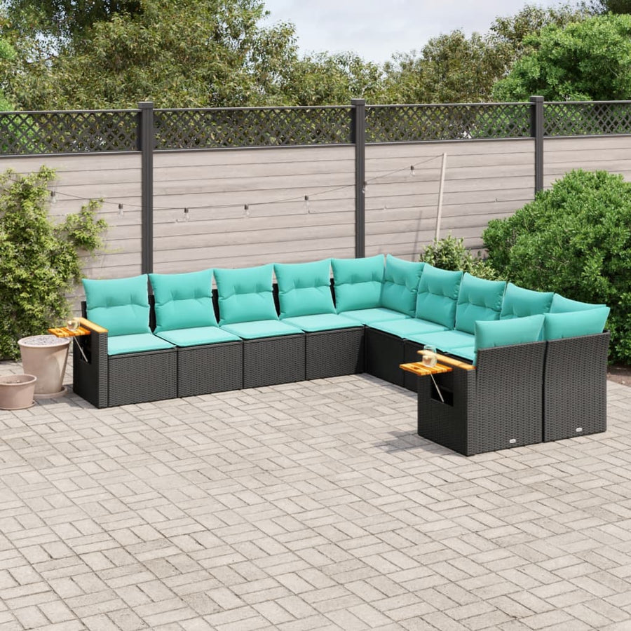 10-Delige Loungeset Met Kussens Poly Rattan Zwart