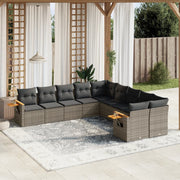 Loungeset 10-delig poly rattan grijs