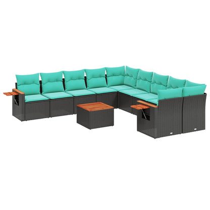 1 Loungeset Met Kussens Poly Rattan Zwart