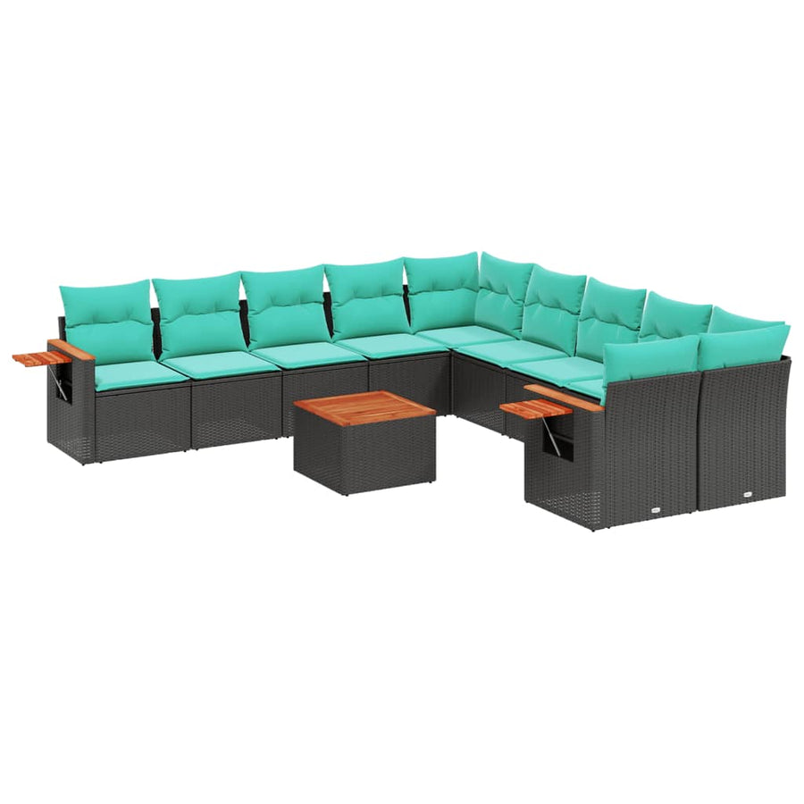 1 Loungeset Met Kussens Poly Rattan Zwart