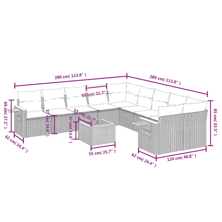 1 Loungeset Met Kussens Poly Rattan Zwart