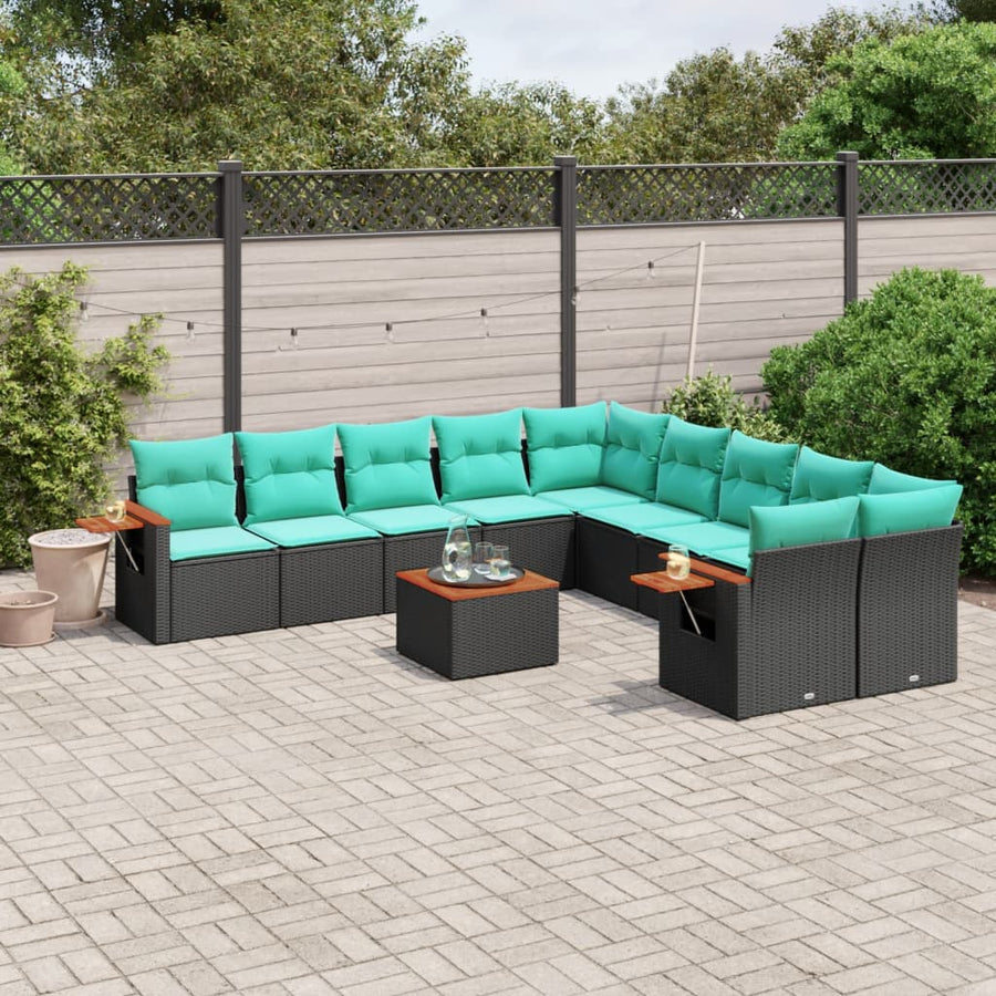 1 Loungeset Met Kussens Poly Rattan Zwart