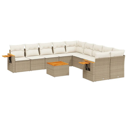 11-Delige Tuinset Met Kussens Poly Rattan Beige