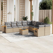 Tuinset 11-delig poly rattan beige met kussens