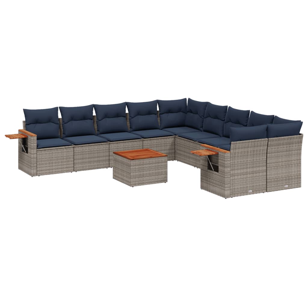 11-delige Loungeset met kussens poly rattan grijs