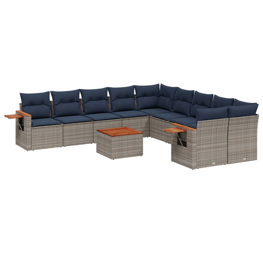 11-delige Loungeset met kussens poly rattan grijs
