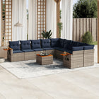 11-piece Loungeset with cushions poly rattan grey