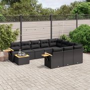 Loungeset poly rattan 11-delig zwart
