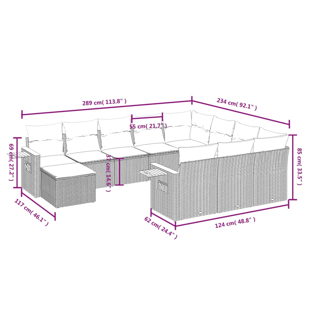 11-Delige Tuinset Met Kussens Poly Rattan Beige