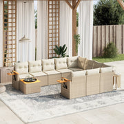 Tuinset 11-delig poly rattan beige met kussens