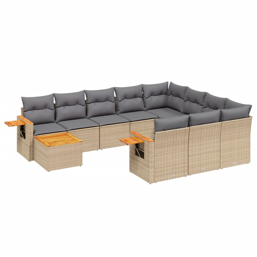 11-Delige Tuinset Met Kussens Poly Rattan Beige