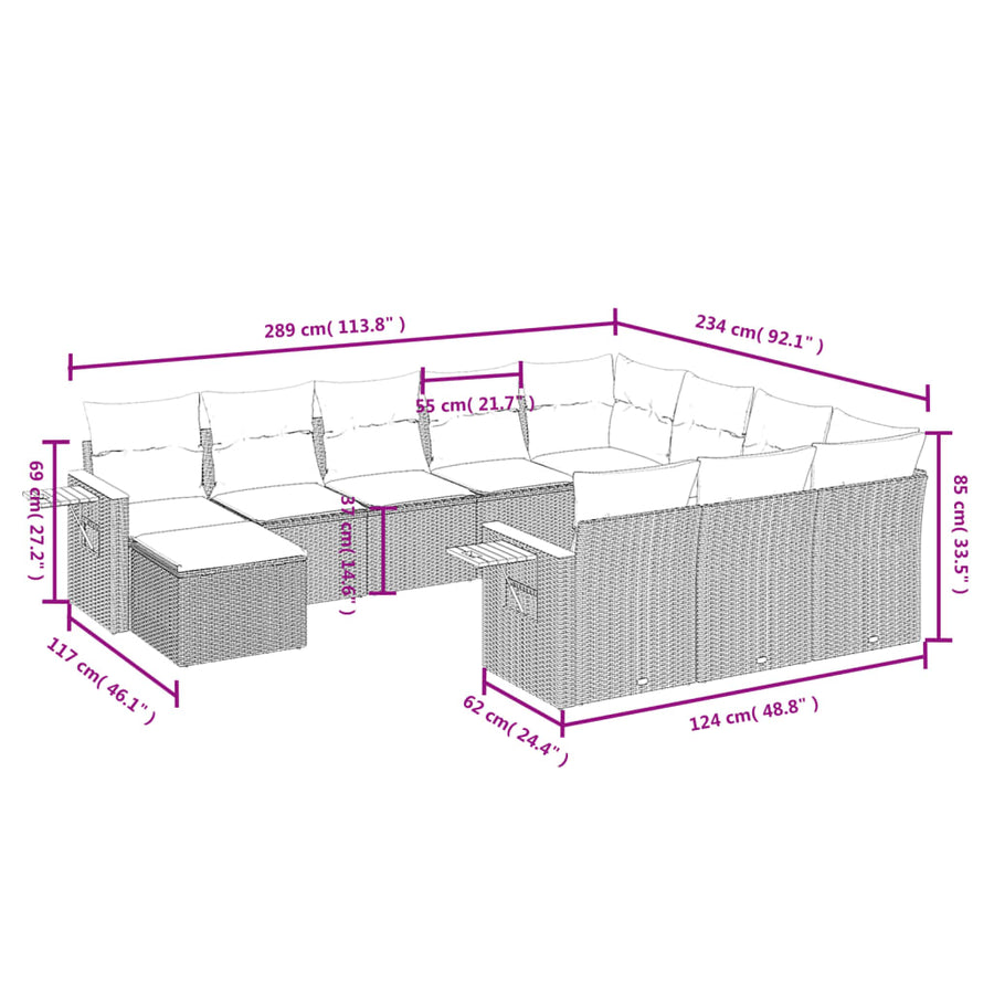 11-Delige Tuinset Met Kussens Poly Rattan Beige
