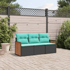 3-piece garden bench set with cushions black poly rattan