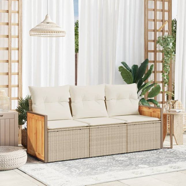 3-Delige Loungeset Met Kussens Poly Rattan Beige