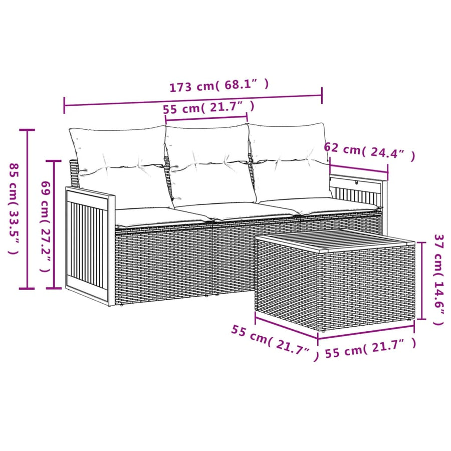 4-Delige Loungeset Met Kussens Poly Rattan Zwart