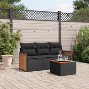 Loungeset 4-delig poly rattan zwart