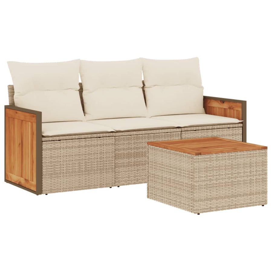 4-Delige Loungeset Met Kussens Poly Rattan Beige