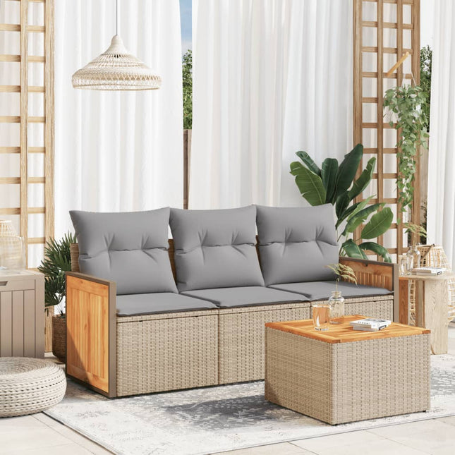 4-Delige Loungeset Met Kussens Poly Rattan Beige