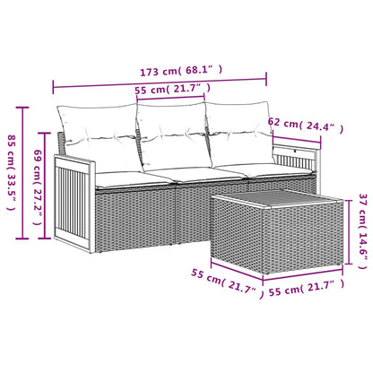 4-Delige Loungeset Met Kussens Poly Rattan Grijs