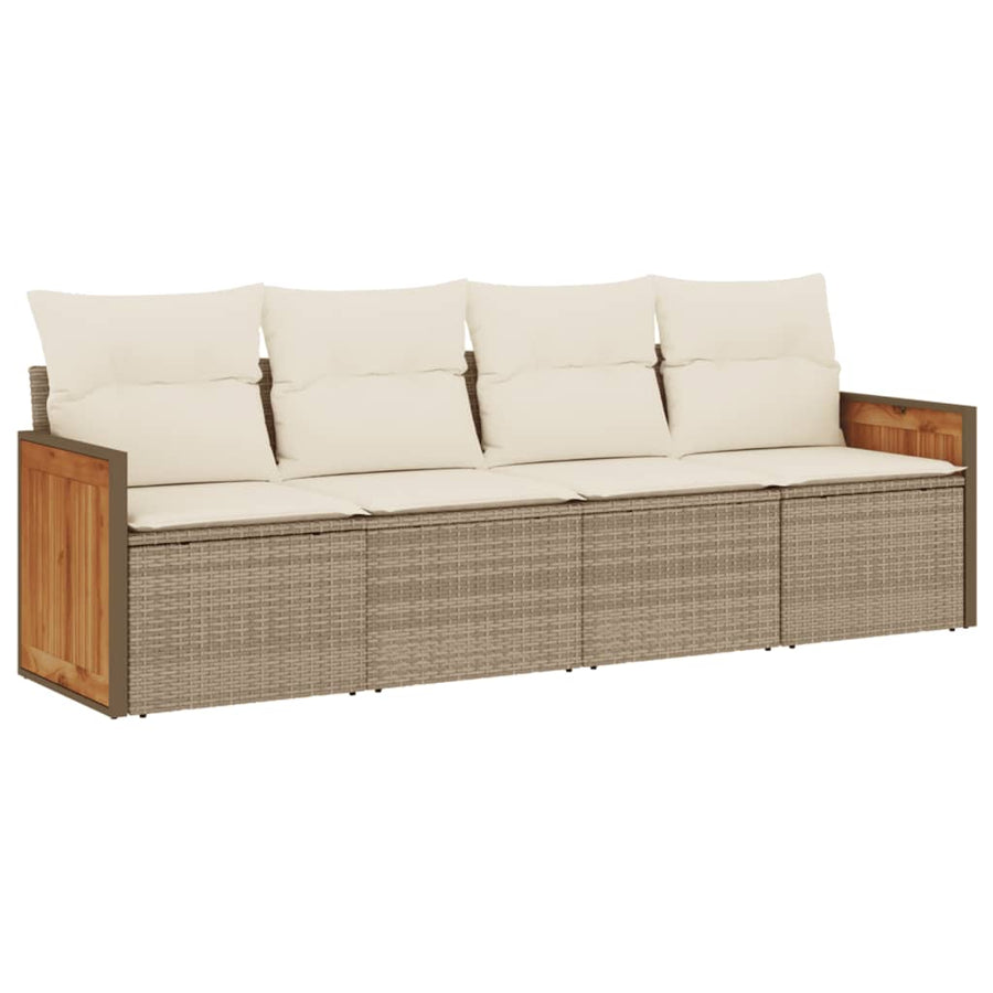 4-delige Loungeset met kussens poly rattan beige