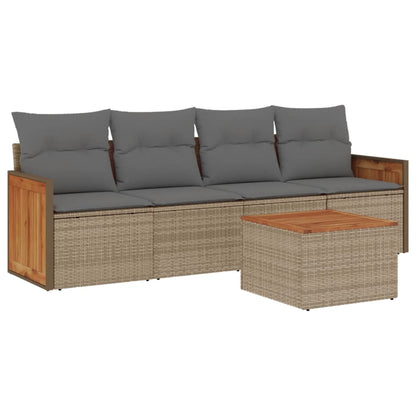 5-Delige Loungeset Met Kussens Poly Rattan Beige