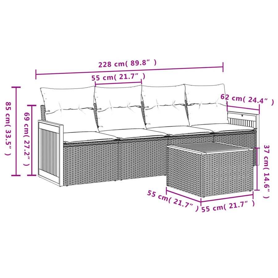 5-Delige Loungeset Met Kussens Poly Rattan Beige