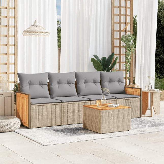 5-Delige Loungeset Met Kussens Poly Rattan Beige