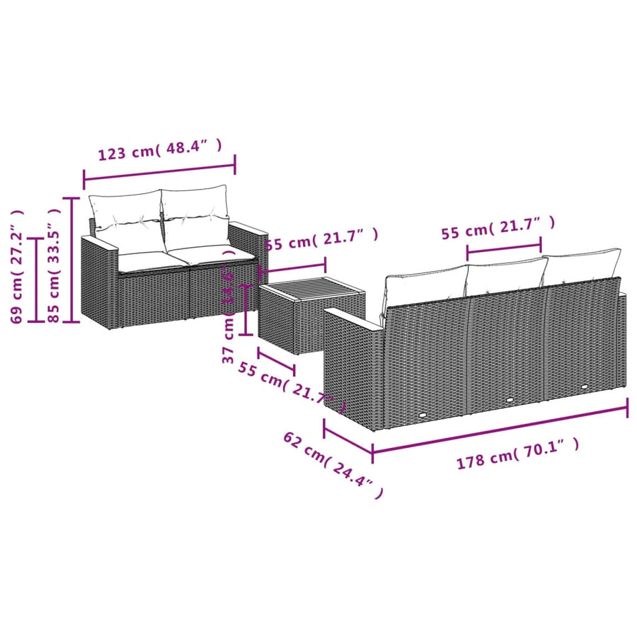 6-Delige Loungeset Met Kussens Poly Rattan Zwart