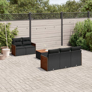 Loungeset 6-delig poly rattan zwart met kussens