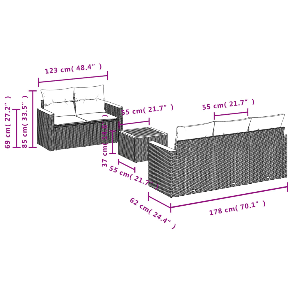 6-Delige Loungeset Met Kussens Poly Rattan Beige