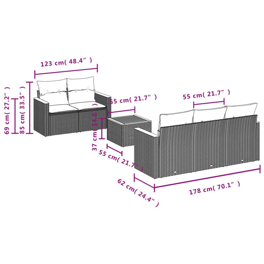 6-Delige Loungeset Met Kussens Poly Rattan Beige