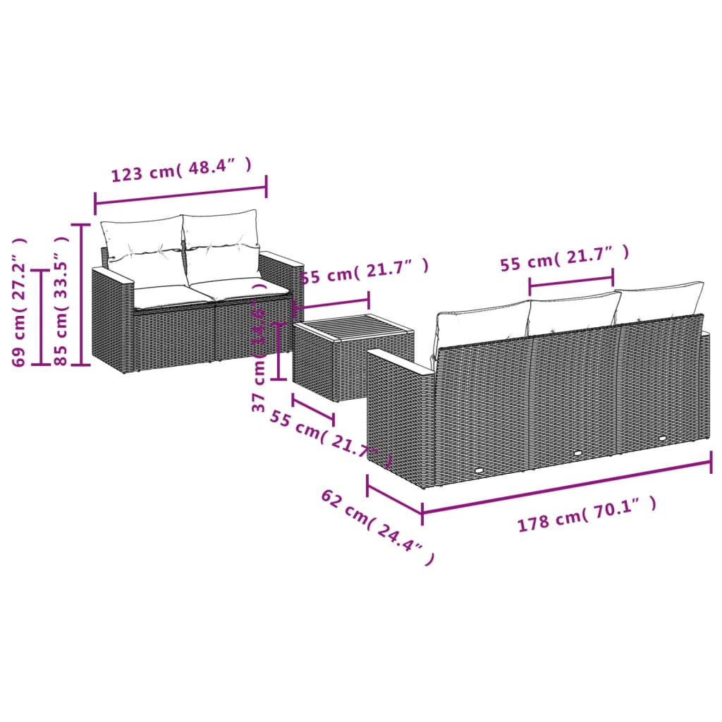 6-Delige Loungeset Met Kussens Poly Rattan Beige