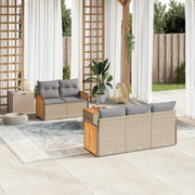 Loungeset 6-delig poly rattan beige acaciahout