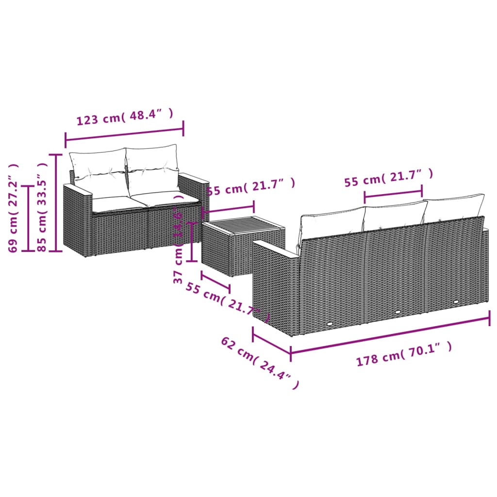 6-Delige Loungeset Met Kussens Poly Rattan Grijs
