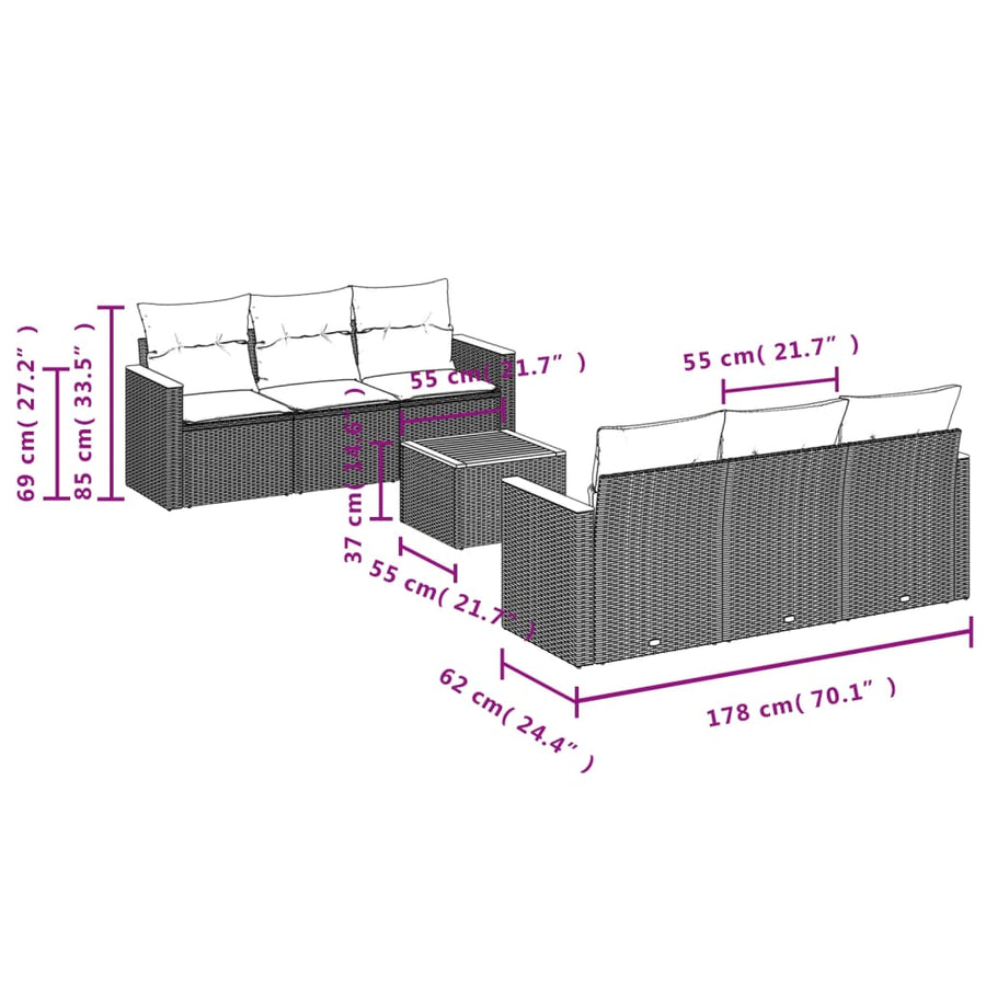 7-Delige Loungeset Met Kussens Poly Rattan Beige