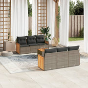 Loungeset 7-delig poly rattan grijs