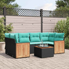 7-piece garden sofa set with cushions in black poly rattan