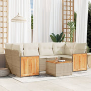 Loungeset 7-delig poly rattan beige acaciahout
