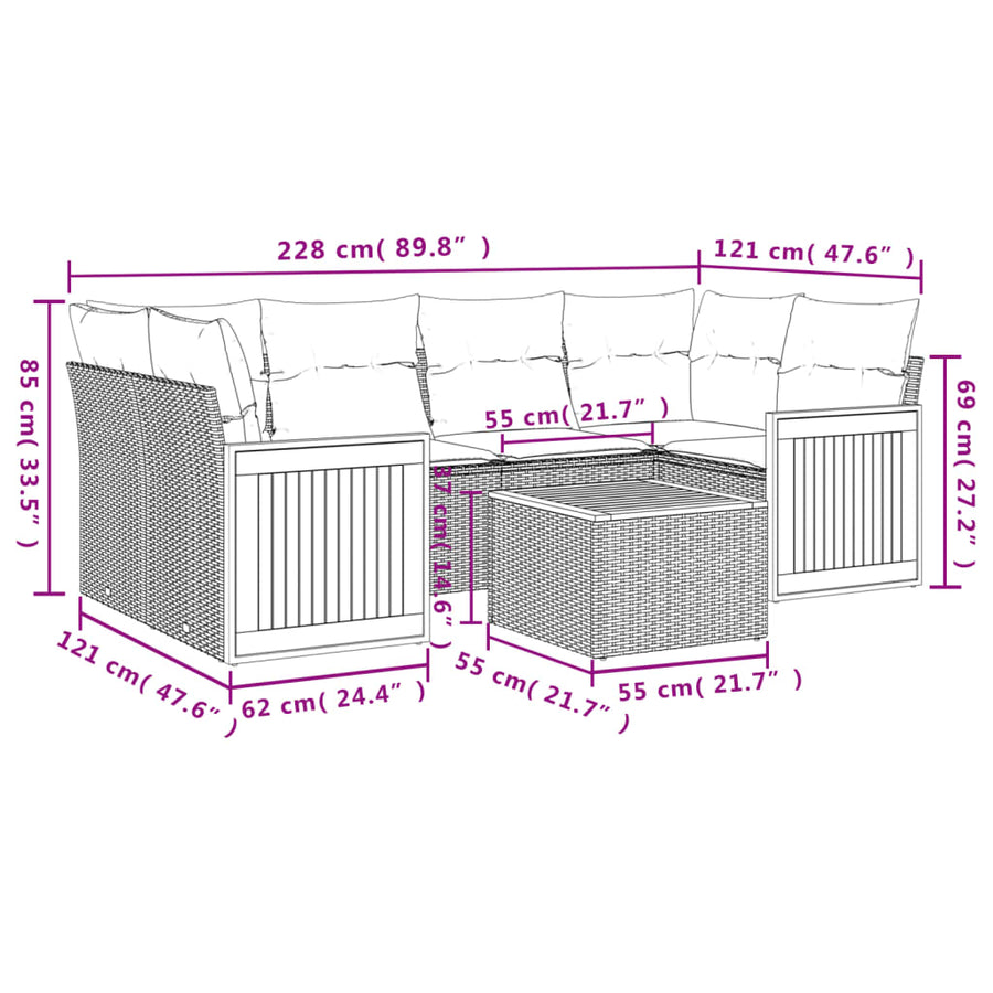 7-Delige Loungeset Met Kussens Poly Rattan Beige