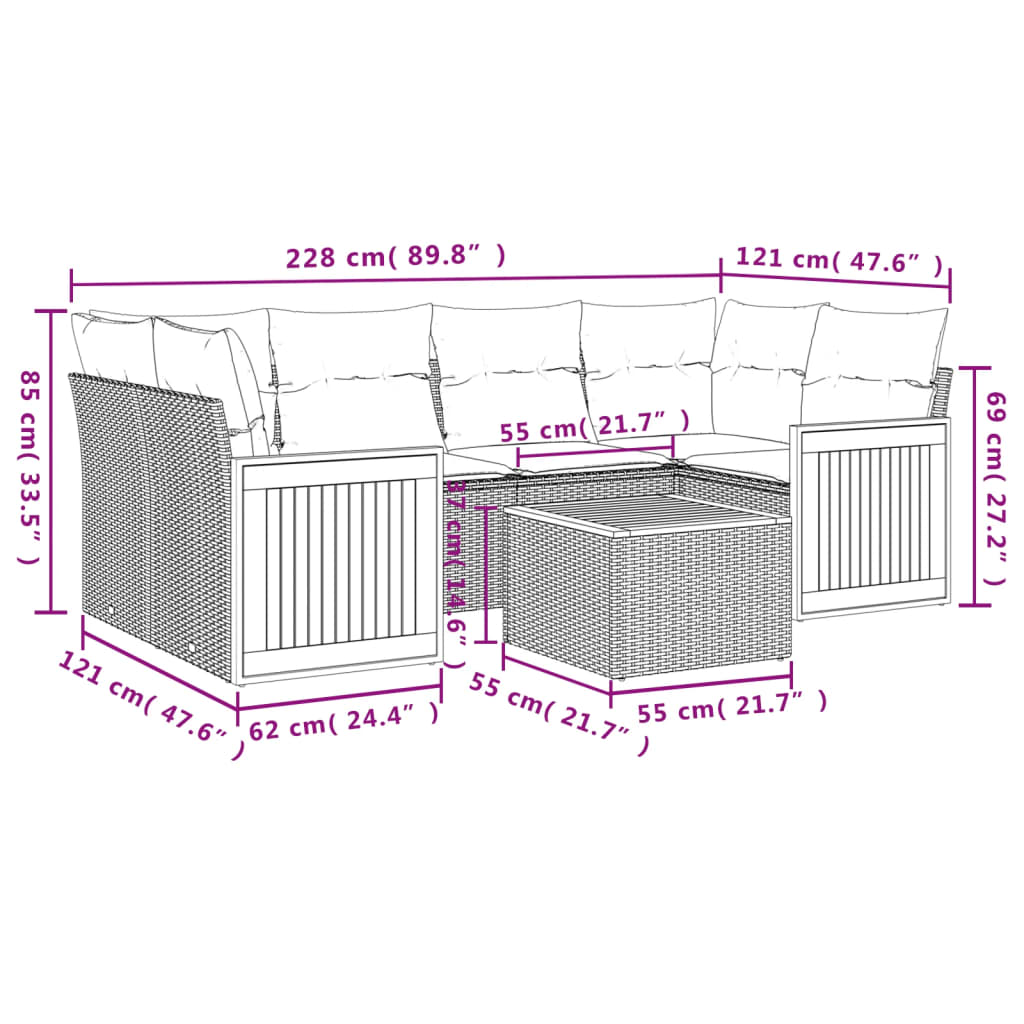 7-Delige Loungeset Met Kussens Poly Rattan Grijs