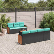 Tuinbankset 8-delig polyrotan zwart met kussens
