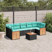 Tuinbankset 8-delig polyrotan zwart acaciahout