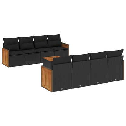 9-Delige Loungeset Met Kussens Poly Rattan Zwart