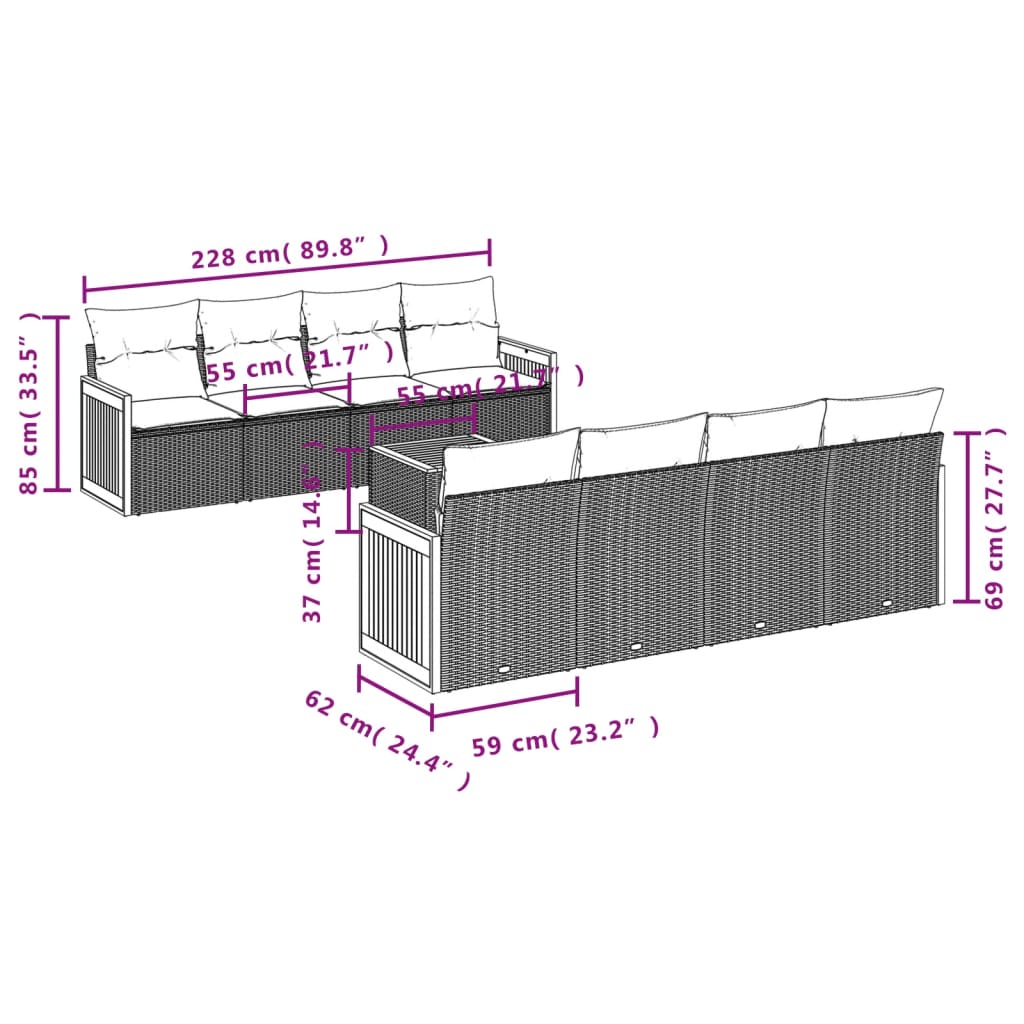 9-Delige Loungeset Met Kussens Poly Rattan Zwart