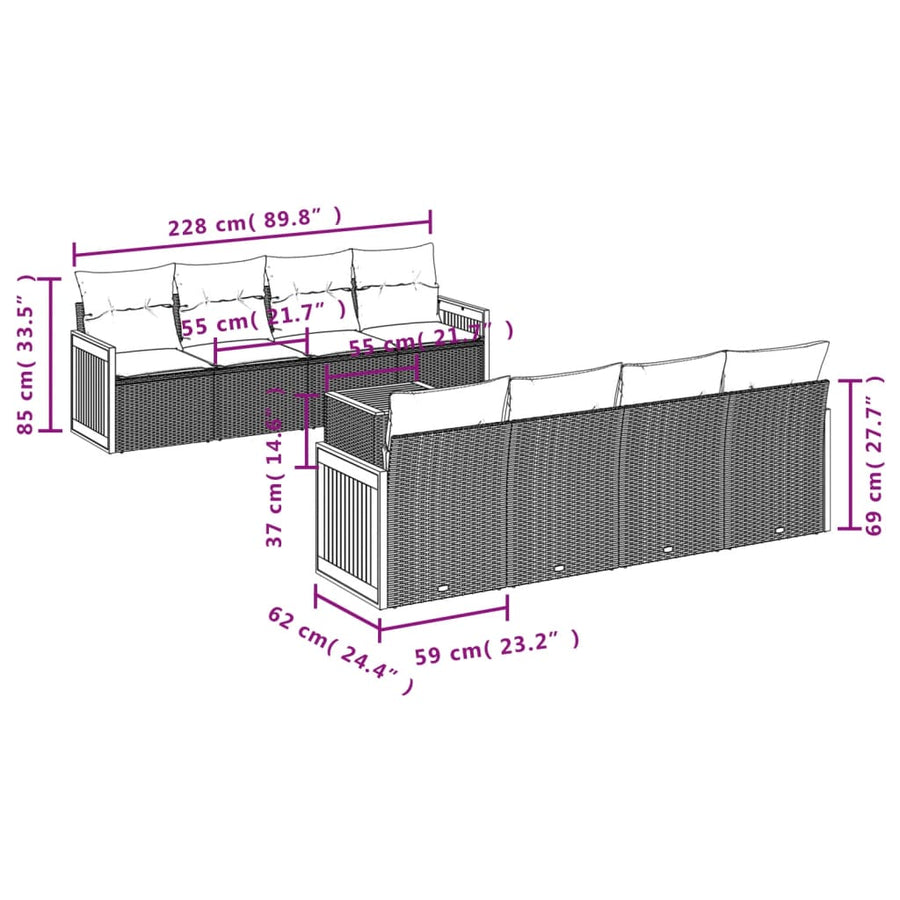 9-Delige Loungeset Met Kussens Poly Rattan Zwart