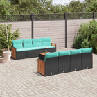 9-piece garden sofa set with cushions in black poly rattan